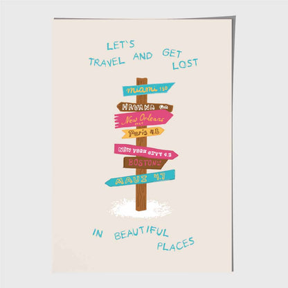 Let's Travel … Pink, Blue Quote  Art Print | Wall Art Plaza UK