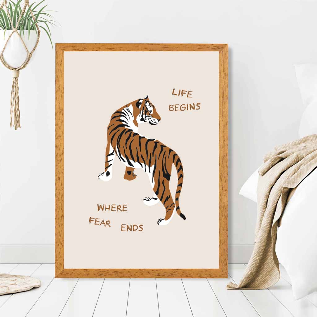 Life Begins … Beige, Brown Tiger  Art Poster | Wall Art Plaza UK
