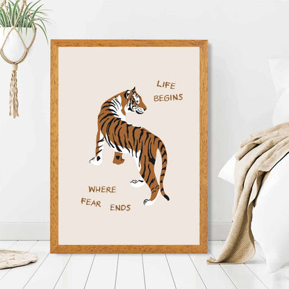 Life Begins … Beige, Brown Tiger  Art Poster | Wall Art Plaza UK