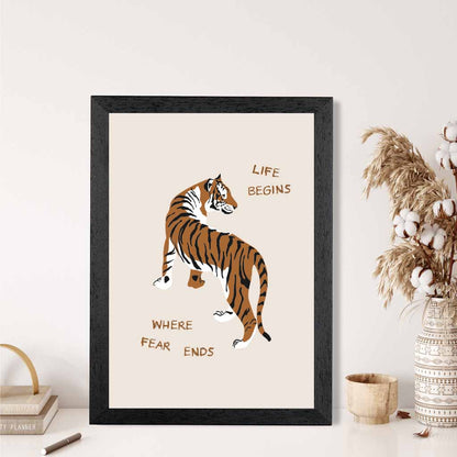 Life Begins … Beige, Brown Tiger  Art Poster | Wall Art Plaza UK