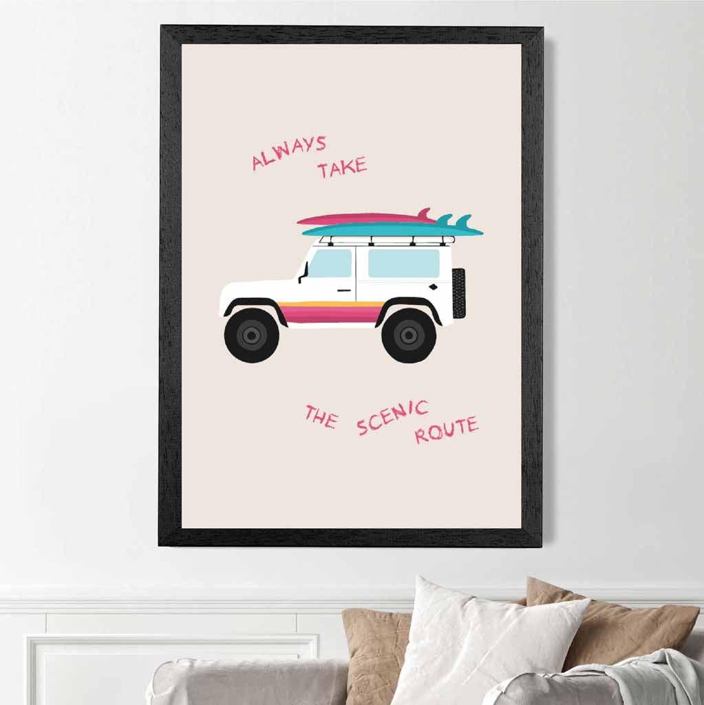 Scenic Route Pink, Blue Surfing  Art Print | Wall Art Plaza UK