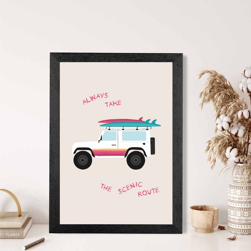 Scenic Route Pink, Blue Surfing  Art Print | Wall Art Plaza UK