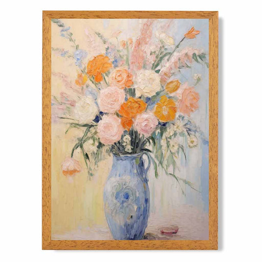 Vintage Floral Blue, Orange Flower Arrangement  Art Poster | Wall Art Plaza UK