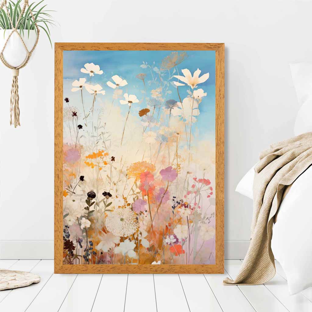 Abstract Floral Blue, Colourful Wild Flowers No 1  Art Print | Wall Art Plaza UK