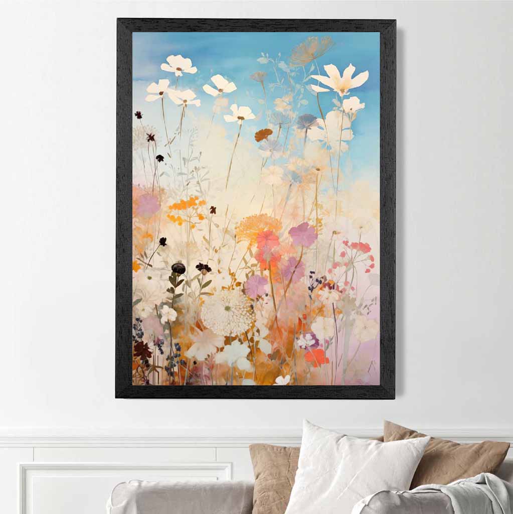 Abstract Floral Blue, Colourful Wild Flowers No 1  Art Print | Wall Art Plaza UK