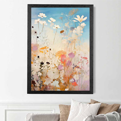 Abstract Floral Blue, Colourful Wild Flowers No 1  Art Print | Wall Art Plaza UK