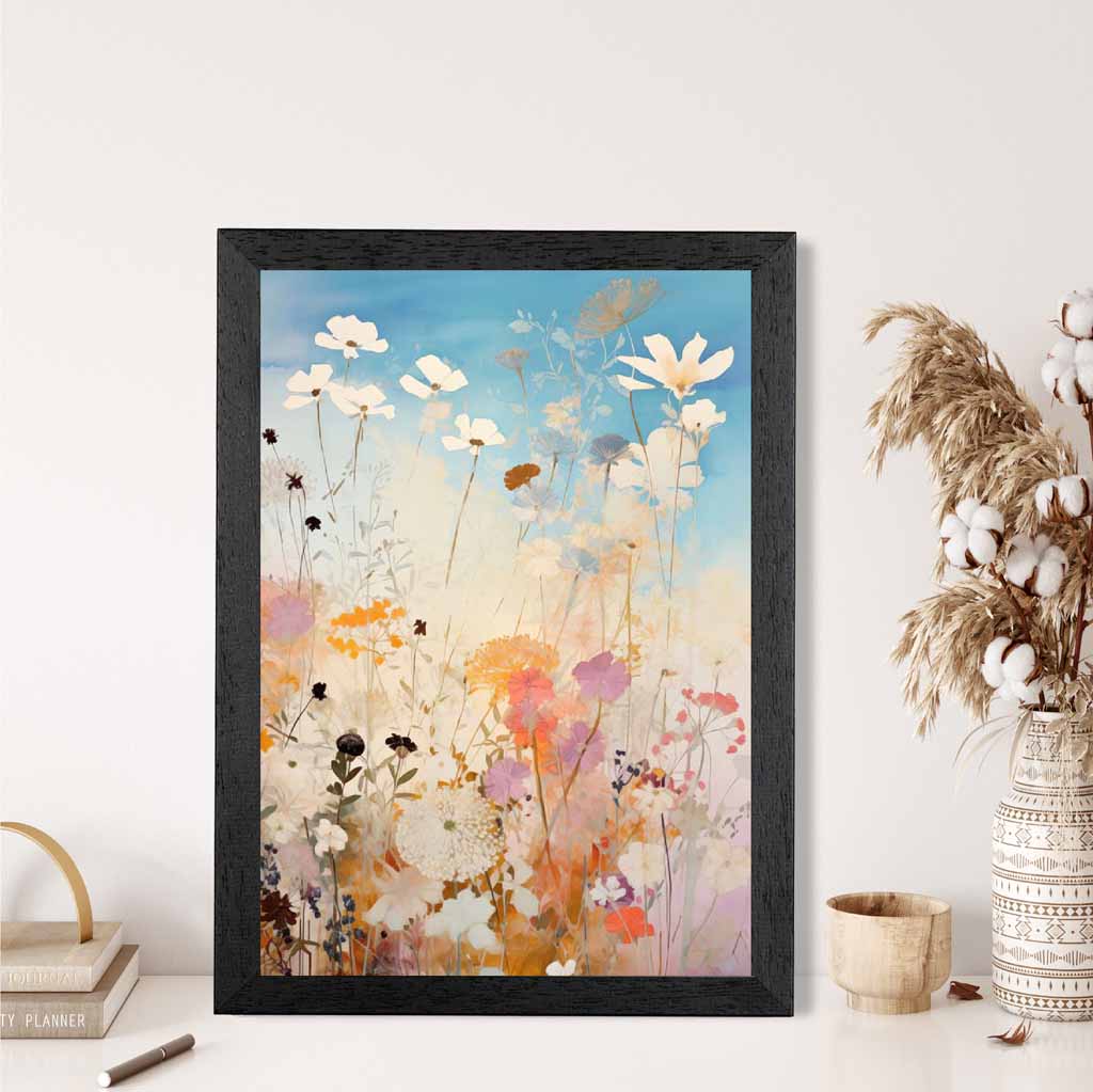 Abstract Floral Blue, Colourful Wild Flowers No 1  Art Print | Wall Art Plaza UK