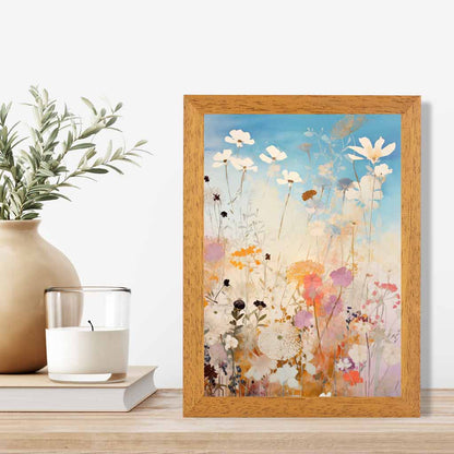 Abstract Floral Blue, Colourful Wild Flowers No 1  Art Print | Wall Art Plaza UK