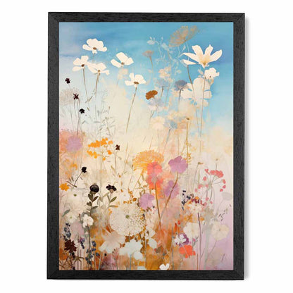 Abstract Floral Blue, Colourful Wild Flowers No 1  Art Print | Wall Art Plaza UK