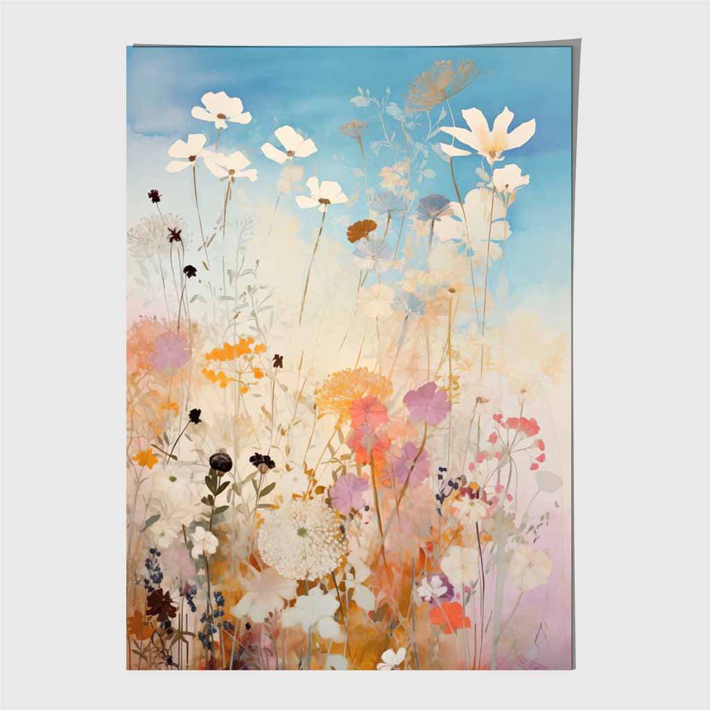 Abstract Floral Blue, Colourful Wild Flowers No 1  Art Print | Wall Art Plaza UK