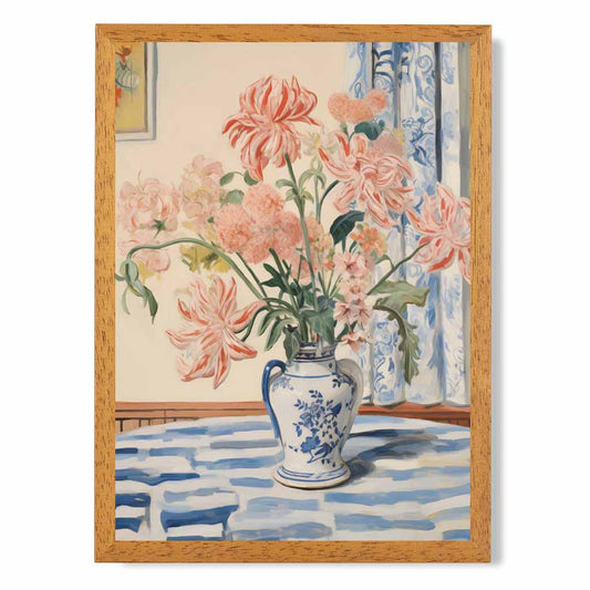 Vintage Floral Blue, Pink Kitchen Flowers  Art Print | Wall Art Plaza UK