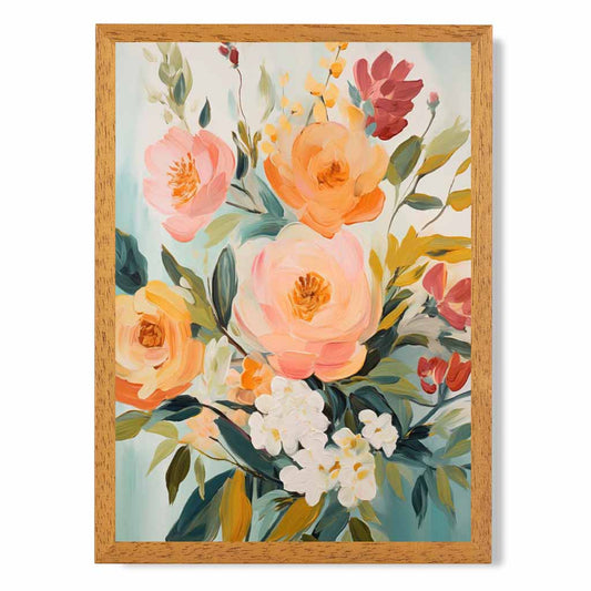 Vintage Floral Green, Orange Flower Posy No 1  Art Print | Wall Art Plaza UK