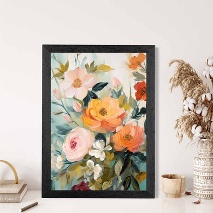 Vintage Floral Green, Orange Flower Posy No 2  Art Print | Wall Art Plaza UK