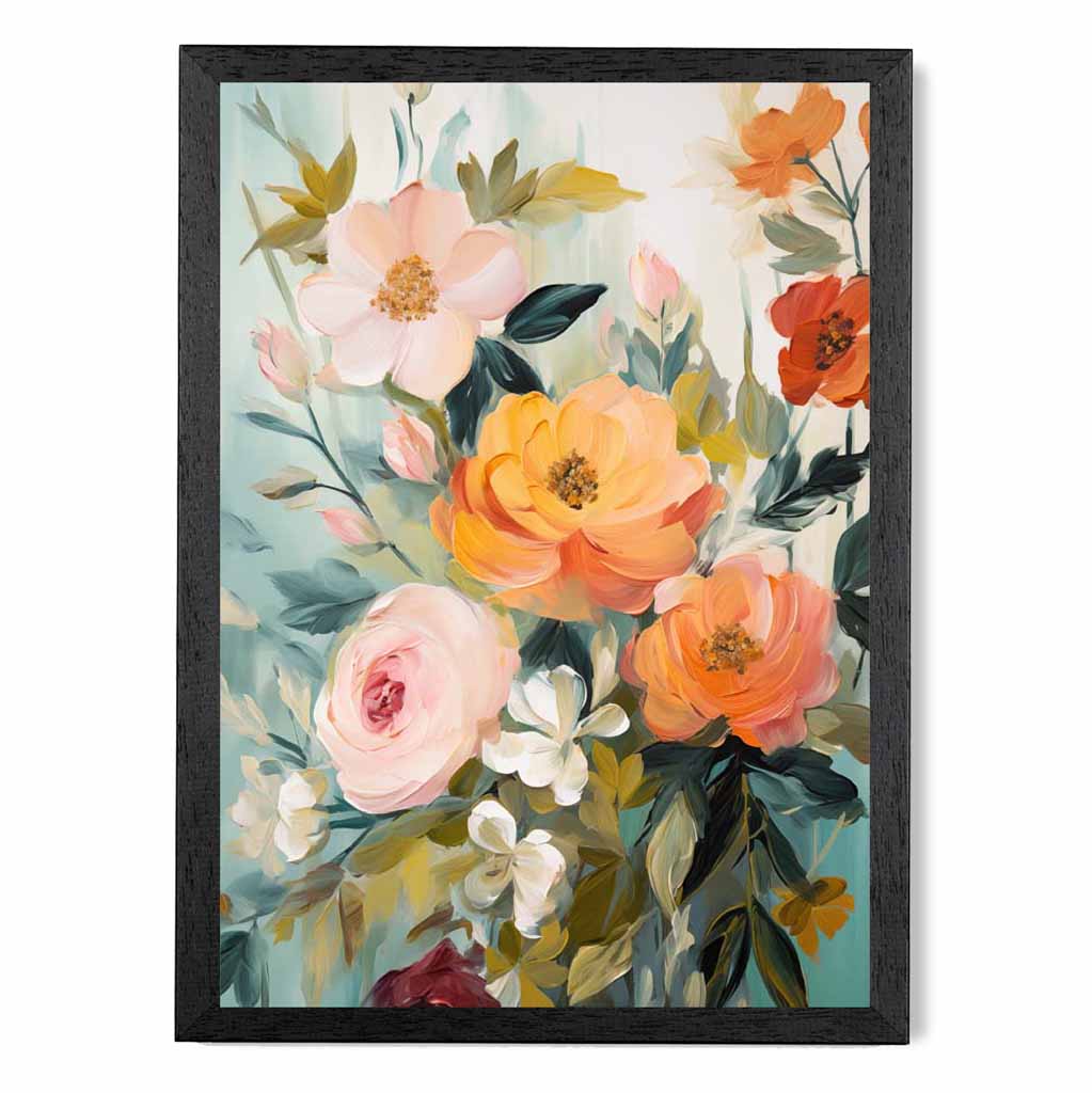 Vintage Floral Green, Orange Flower Posy No 2  Art Print | Wall Art Plaza UK