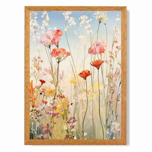 Abstract Floral Blue, Colourful Wild Flowers No 2  Art Print | Wall Art Plaza UK