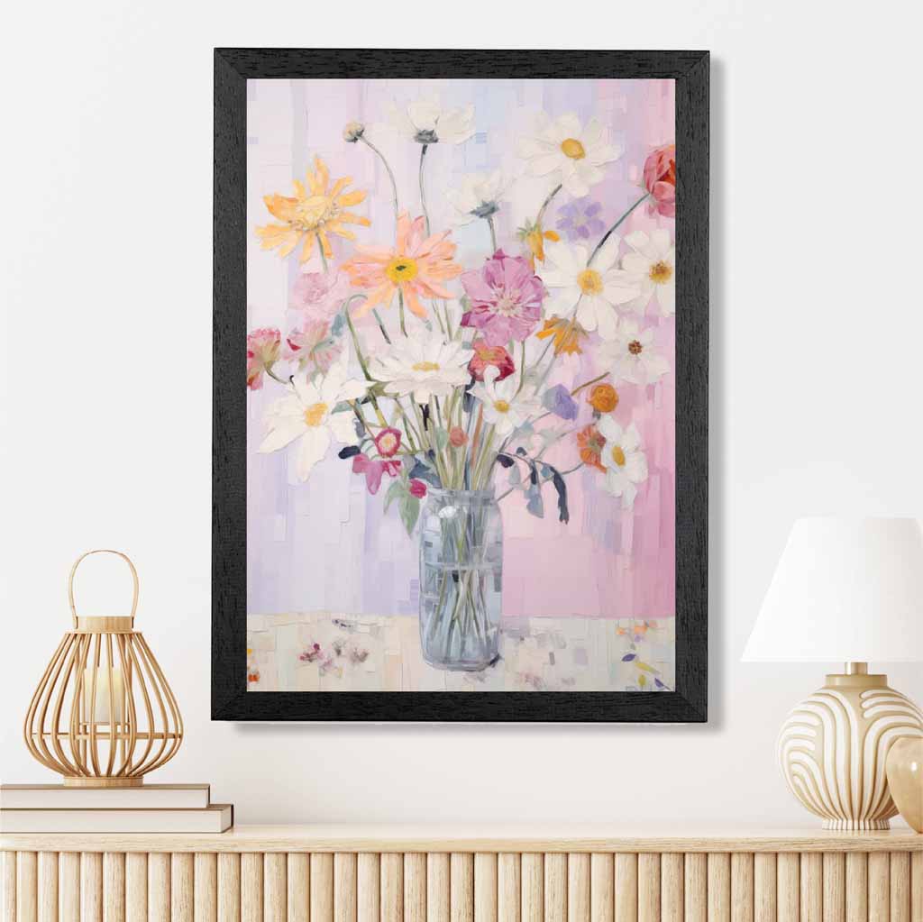 Pastel Floral Pink, Colourful Flowers  Art Poster | Wall Art Plaza UK