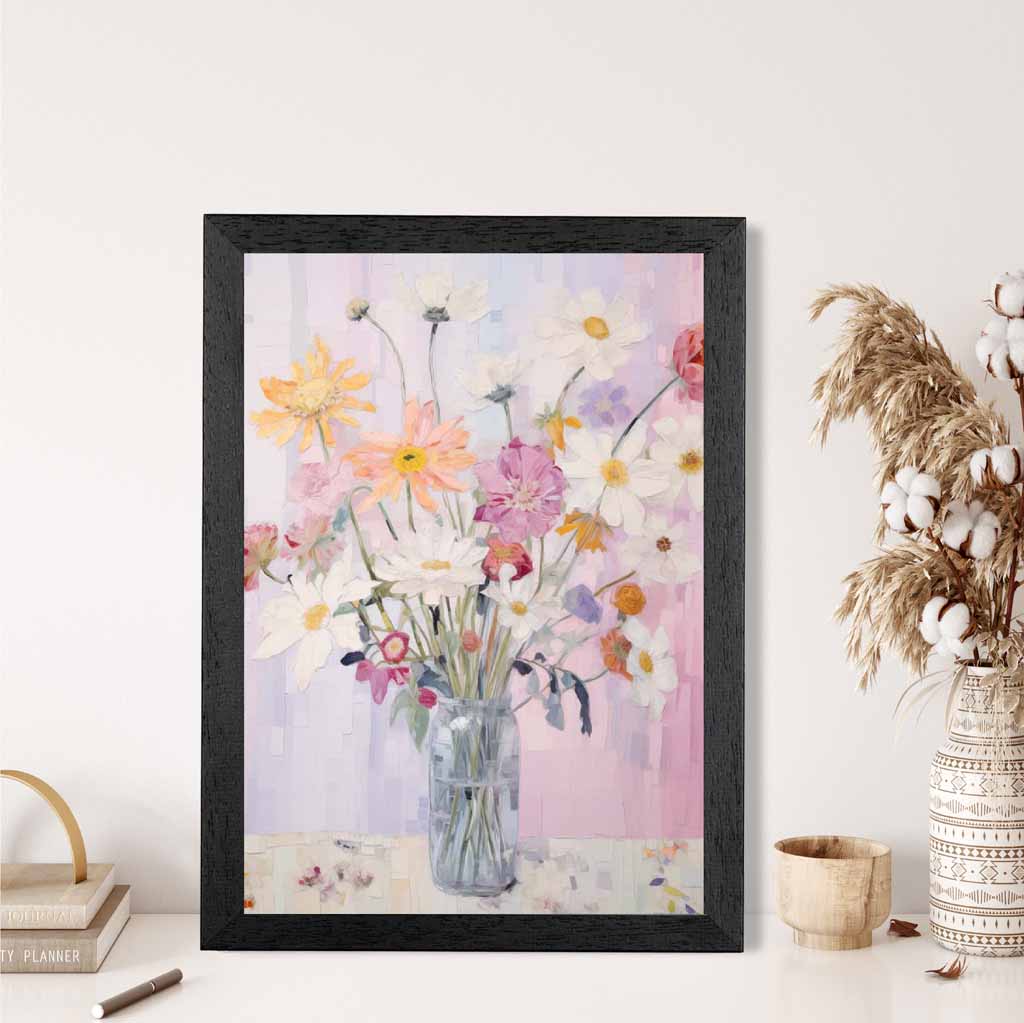Pastel Floral Pink, Colourful Flowers  Art Poster | Wall Art Plaza UK