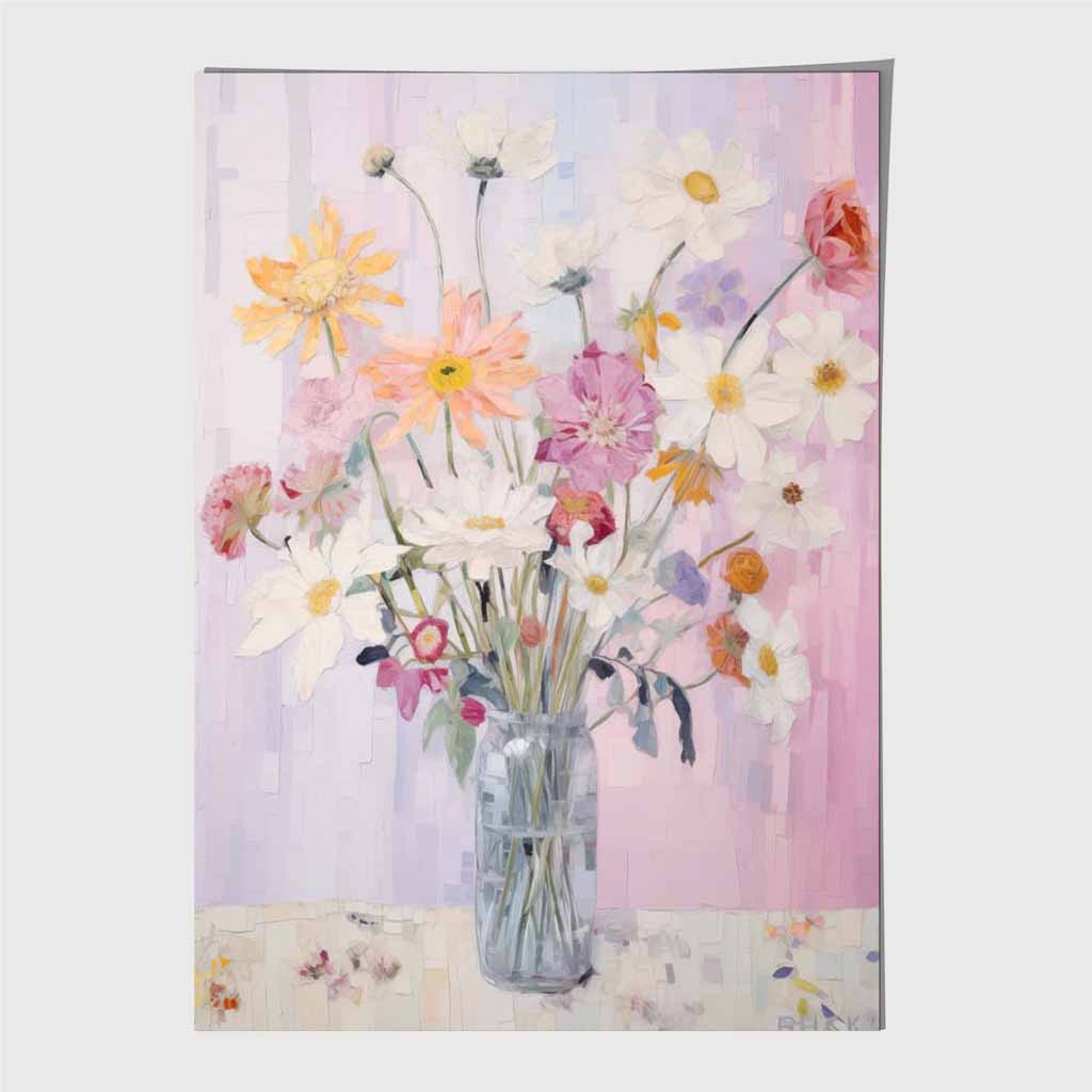 Pastel Floral Pink, Colourful Flowers  Art Poster | Wall Art Plaza UK