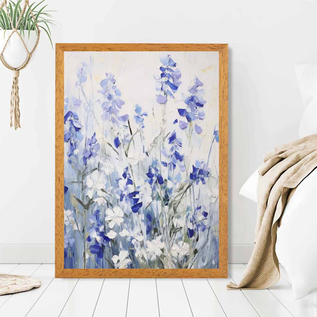 Abstract Painted Blue, Purple Flowers  Art Poster | Wall Art Plaza UK