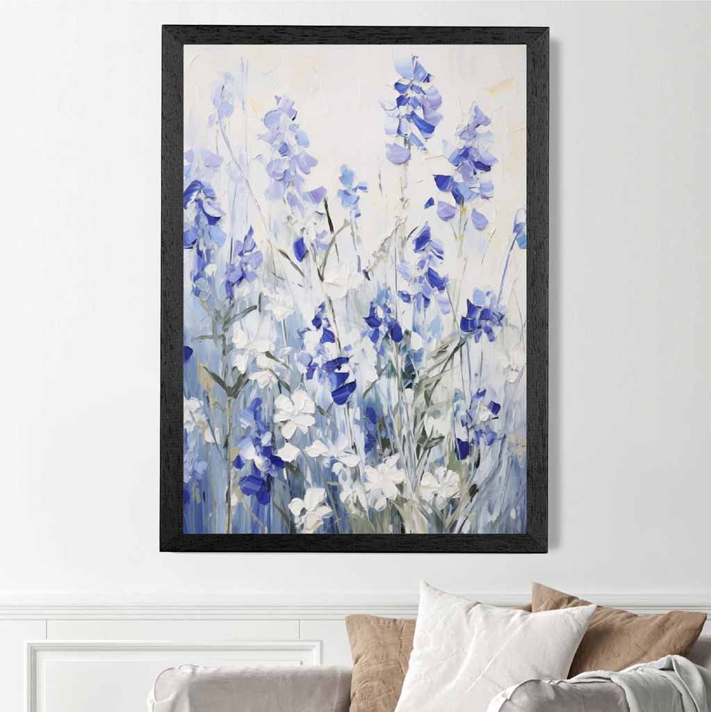 Abstract Painted Blue, Purple Flowers  Art Poster | Wall Art Plaza UK