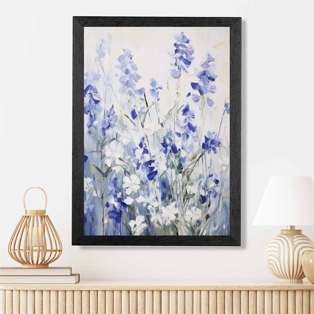 Abstract Painted Blue, Purple Flowers  Art Poster | Wall Art Plaza UK