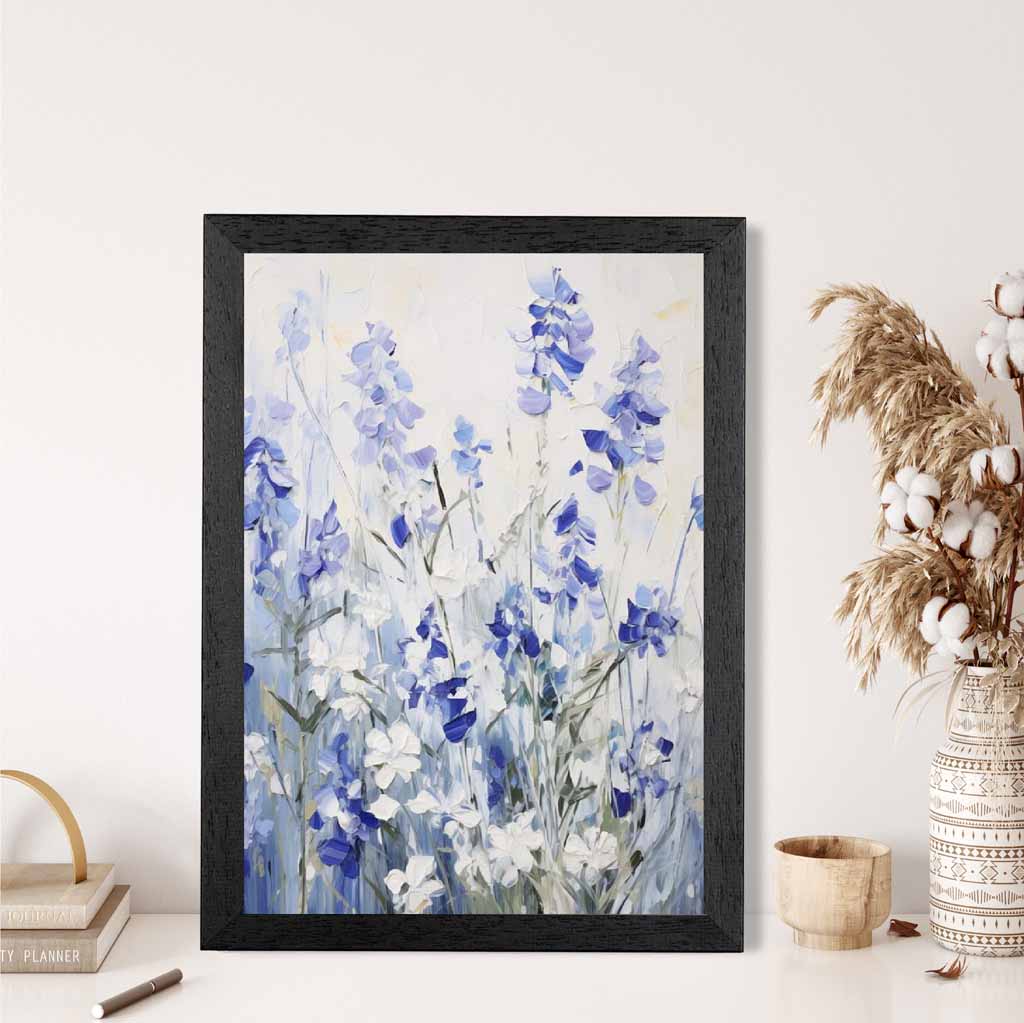 Abstract Painted Blue, Purple Flowers  Art Poster | Wall Art Plaza UK