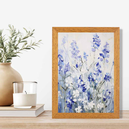 Abstract Painted Blue, Purple Flowers  Art Poster | Wall Art Plaza UK