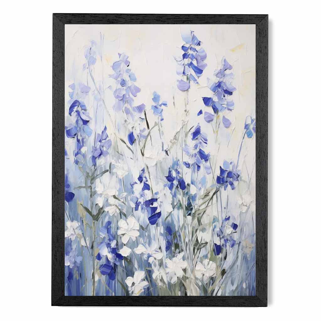 Abstract Painted Blue, Purple Flowers  Art Poster | Wall Art Plaza UK