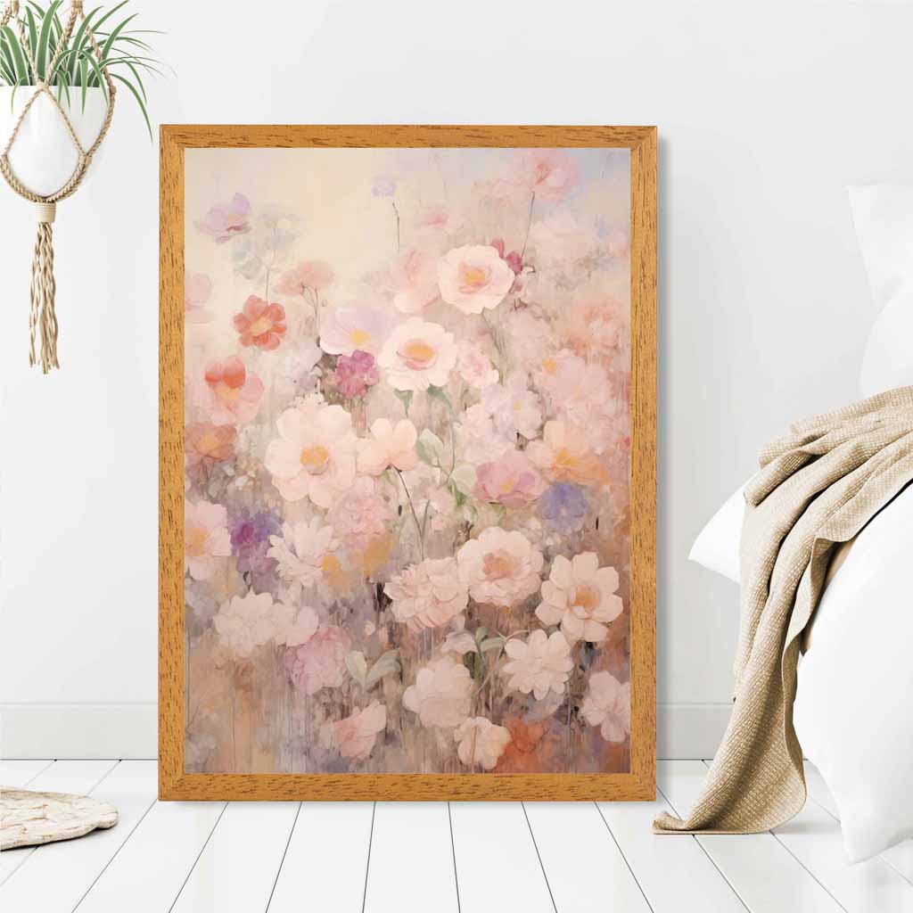 Vintage Pastel Pink, Pastel Flower Garden  Art Print | Wall Art Plaza UK