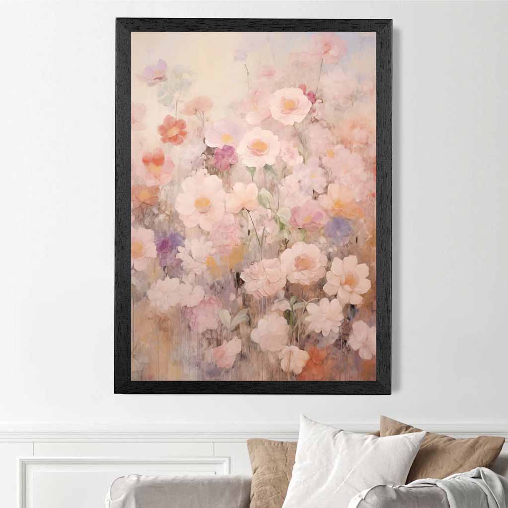 Vintage Pastel Pink, Pastel Flower Garden  Art Print | Wall Art Plaza UK