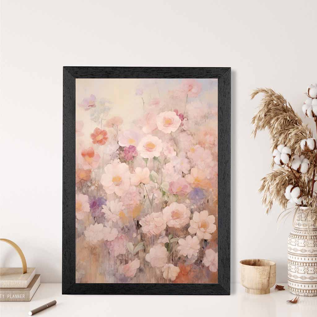 Vintage Pastel Pink, Pastel Flower Garden  Art Print | Wall Art Plaza UK