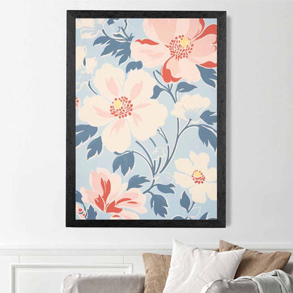 Modern Floral Pink, Blue Flowers Pattern  Art Print | Wall Art Plaza UK