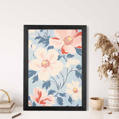 Modern Floral Pink, Blue Flowers Pattern  Art Print | Wall Art Plaza UK