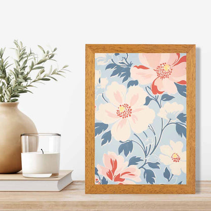 Modern Floral Pink, Blue Flowers Pattern  Art Print | Wall Art Plaza UK