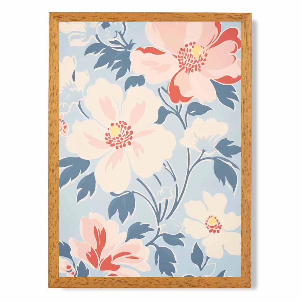 Modern Floral Pink, Blue Flowers Pattern  Art Print | Wall Art Plaza UK