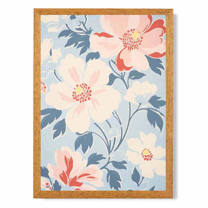 Modern Floral Pink, Blue Flowers Pattern  Art Print | Wall Art Plaza UK