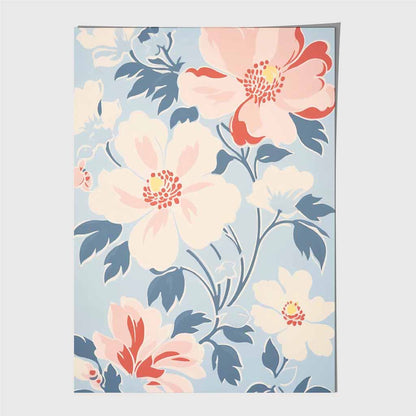 Modern Floral Pink, Blue Flowers Pattern  Art Print | Wall Art Plaza UK