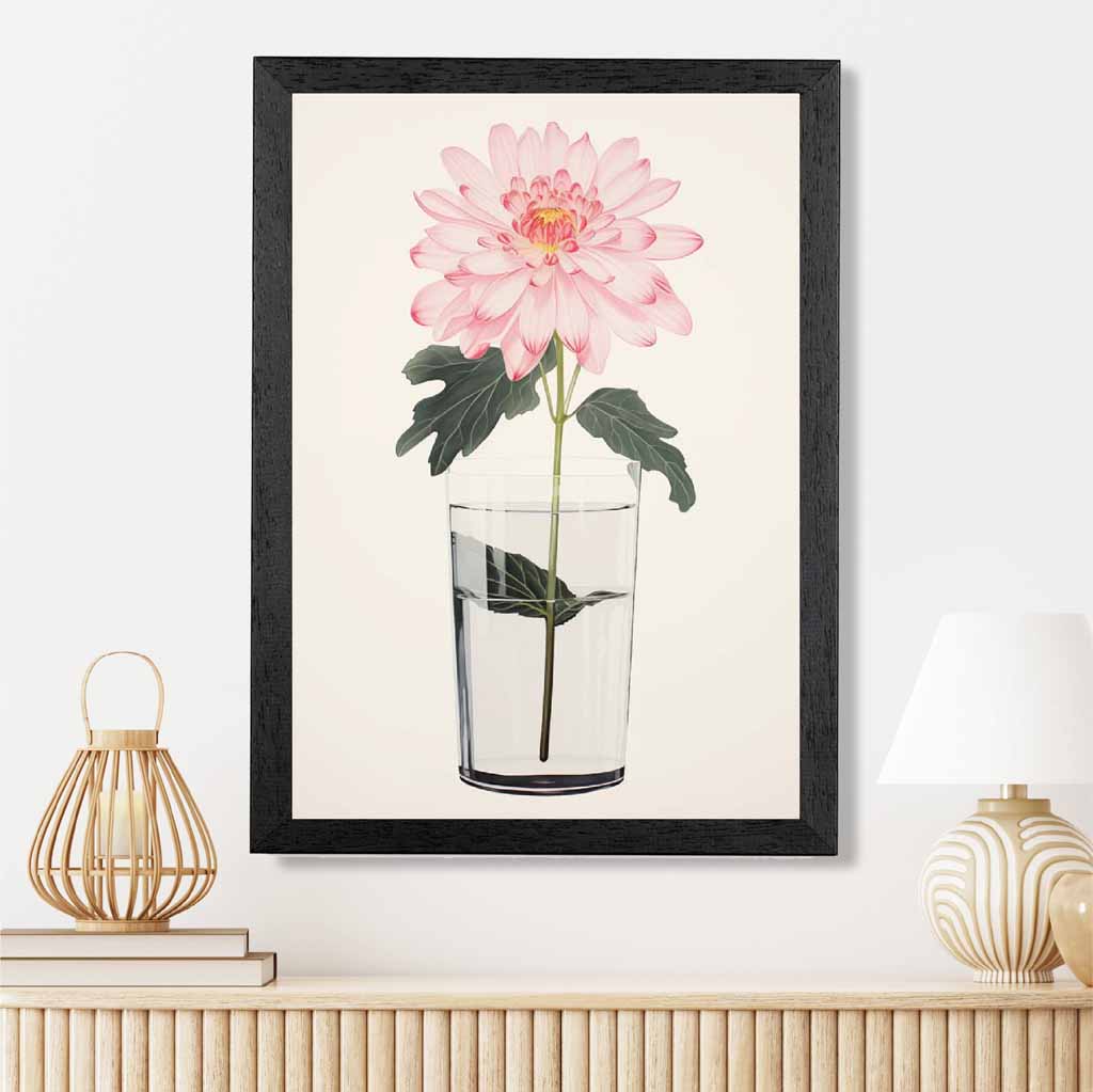 Floral Illustration Pink, Green Dahlia Flower  Art Print | Wall Art Plaza UK