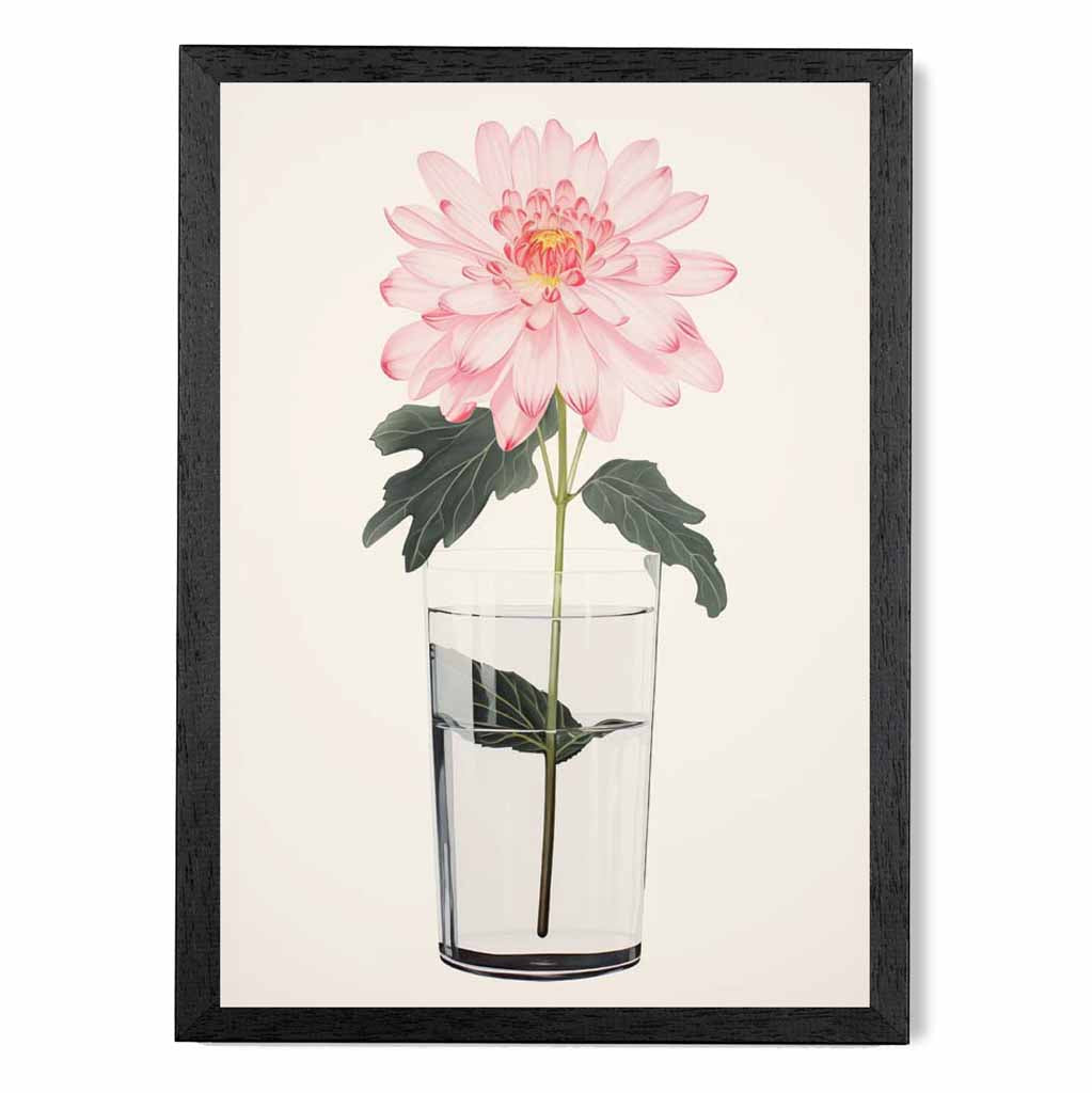 Floral Illustration Pink, Green Dahlia Flower  Art Print | Wall Art Plaza UK