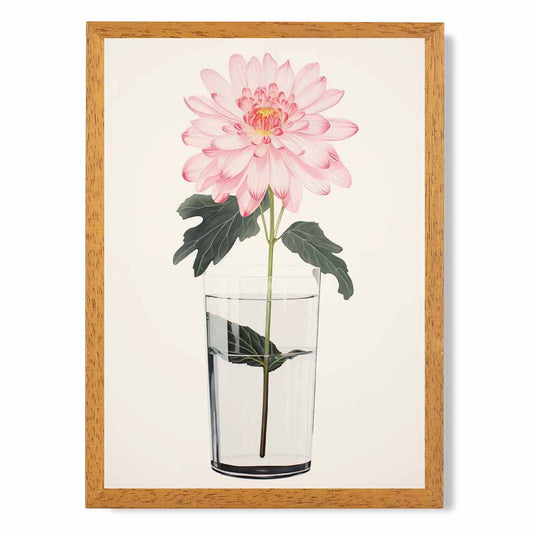 Floral Illustration Pink, Green Dahlia Flower  Art Print | Wall Art Plaza UK