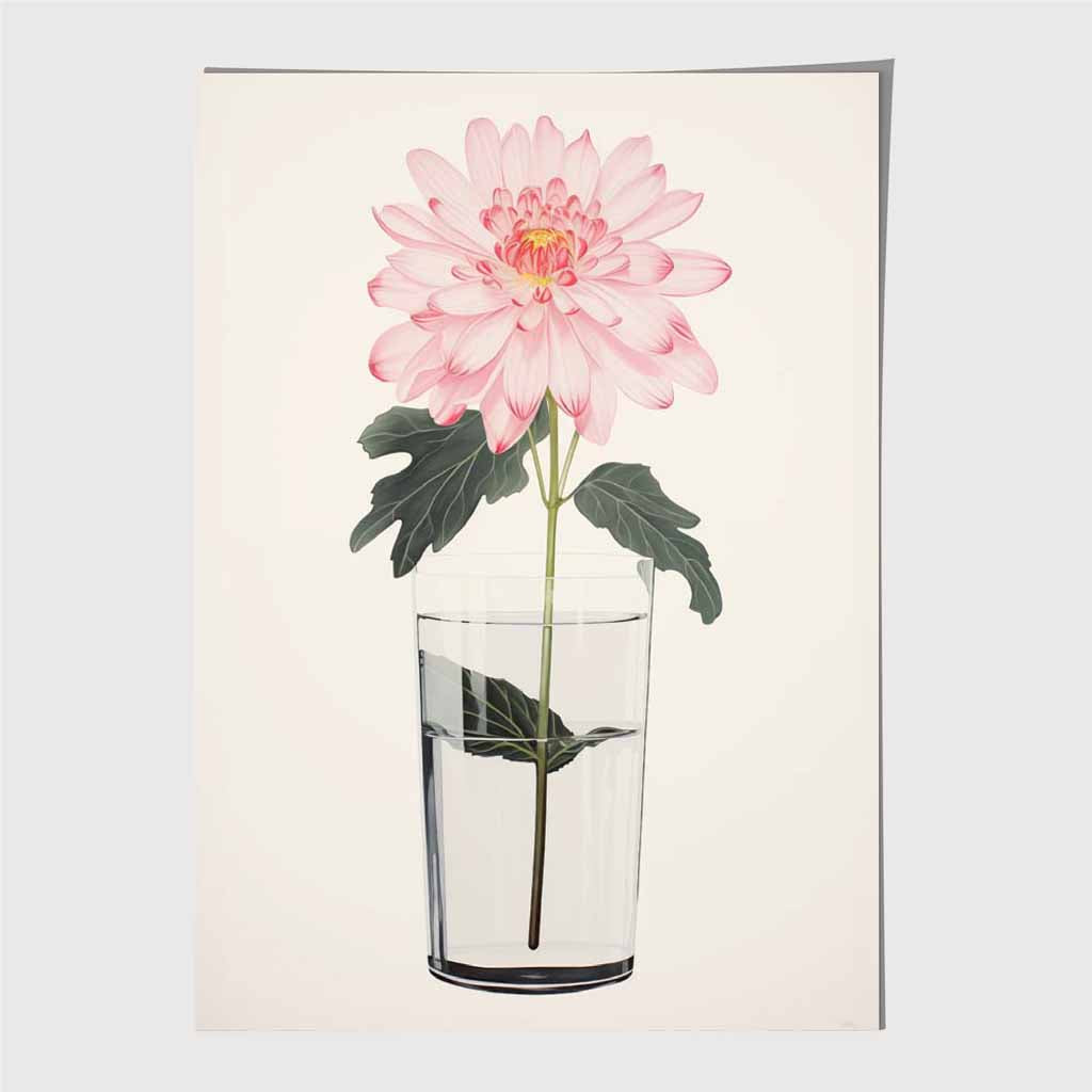 Floral Illustration Pink, Green Dahlia Flower  Art Print | Wall Art Plaza UK