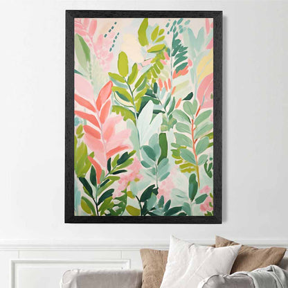 Abstract Painted Pink, Green Leaves  Art Poster | Wall Art Plaza UK