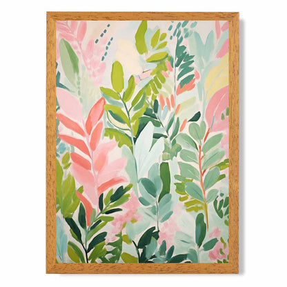 Abstract Painted Pink, Green Leaves  Art Poster | Wall Art Plaza UK