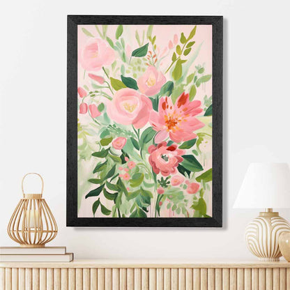 Abstract Painted Pink, Green Flowers  Art Poster | Wall Art Plaza UK