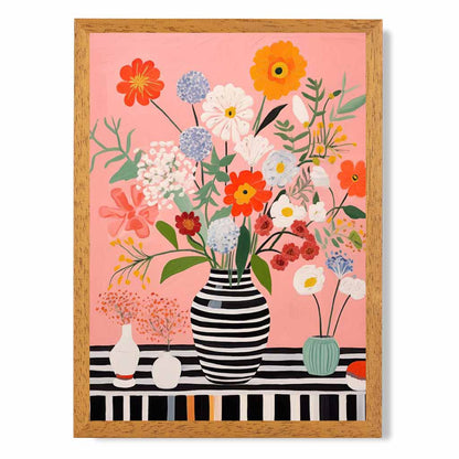 Bright Floral Black, Colourful Flowers and Vase  Art Print | Wall Art Plaza UK