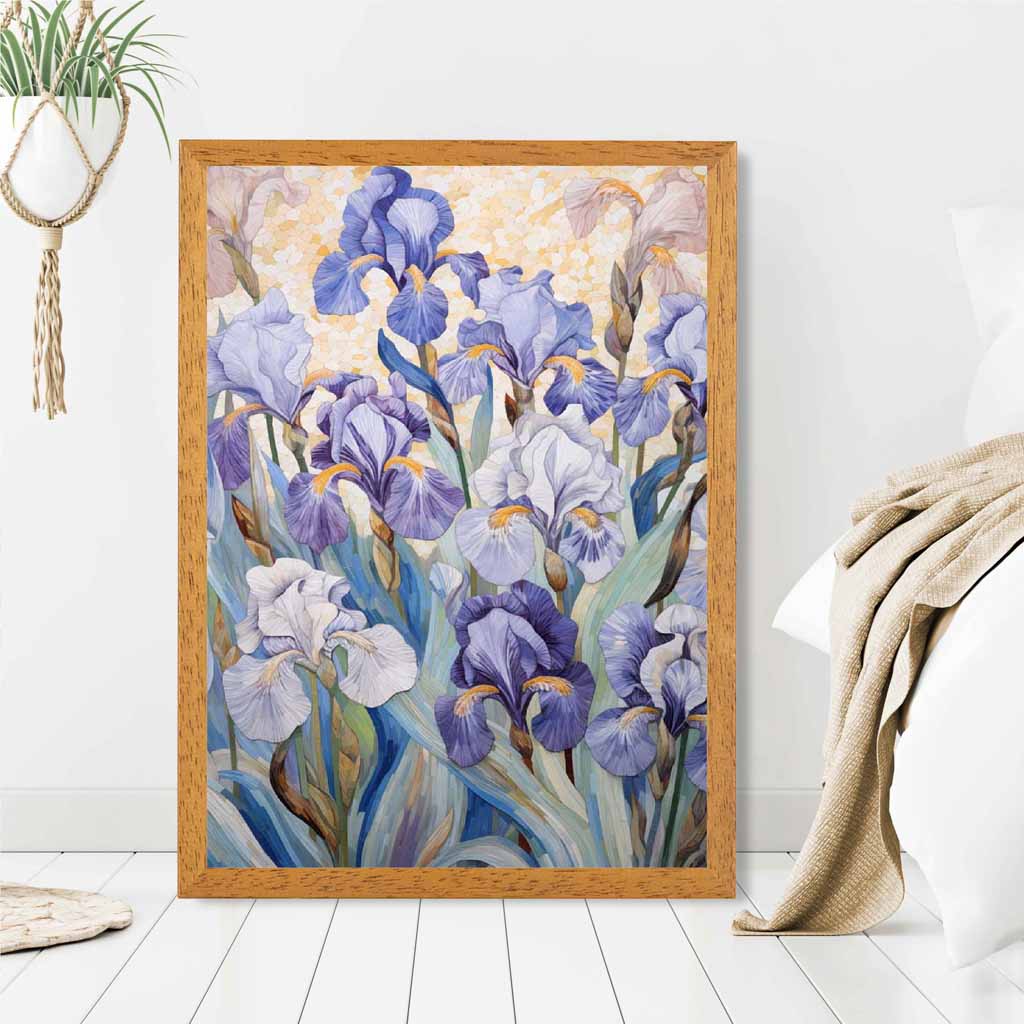 Vintage Floral Purple, Green Irises Illustration  Art Print | Wall Art Plaza UK