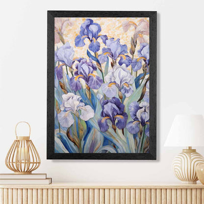 Vintage Floral Purple, Green Irises Illustration  Art Print | Wall Art Plaza UK