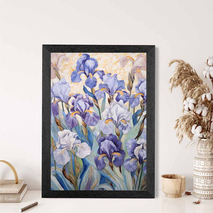 Vintage Floral Purple, Green Irises Illustration  Art Print | Wall Art Plaza UK