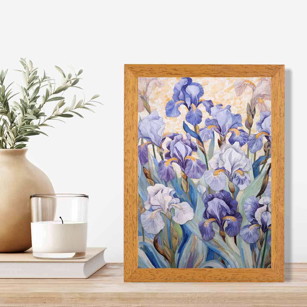 Vintage Floral Purple, Green Irises Illustration  Art Print | Wall Art Plaza UK