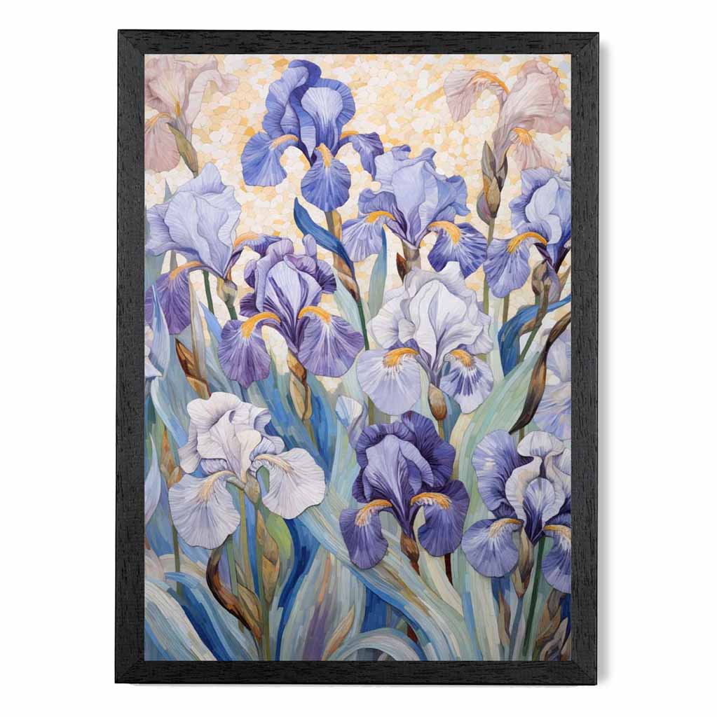 Vintage Floral Purple, Green Irises Illustration  Art Print | Wall Art Plaza UK